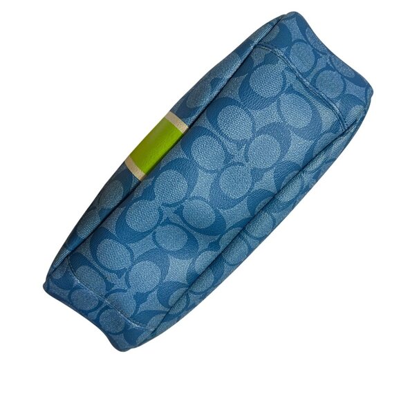 Coach Signature Stripe Shoulder Baguette Demi Bag Blue Lime Green F29942 - Picture 5 of 15